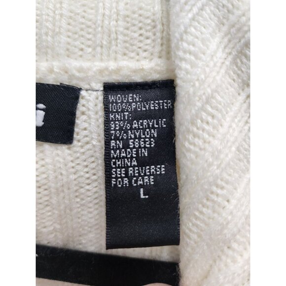 Effeci Womens Sweater Jacket Size Large Ivory Zip Up Front Long Sleeve Quilted - Picture 2 of 8